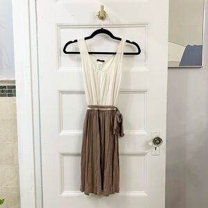 Perfect White & Beige Waist Cinched Dress